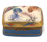 Harmony in Blue and Gold: Hand-Painted Limoges Feathered Treasure Box