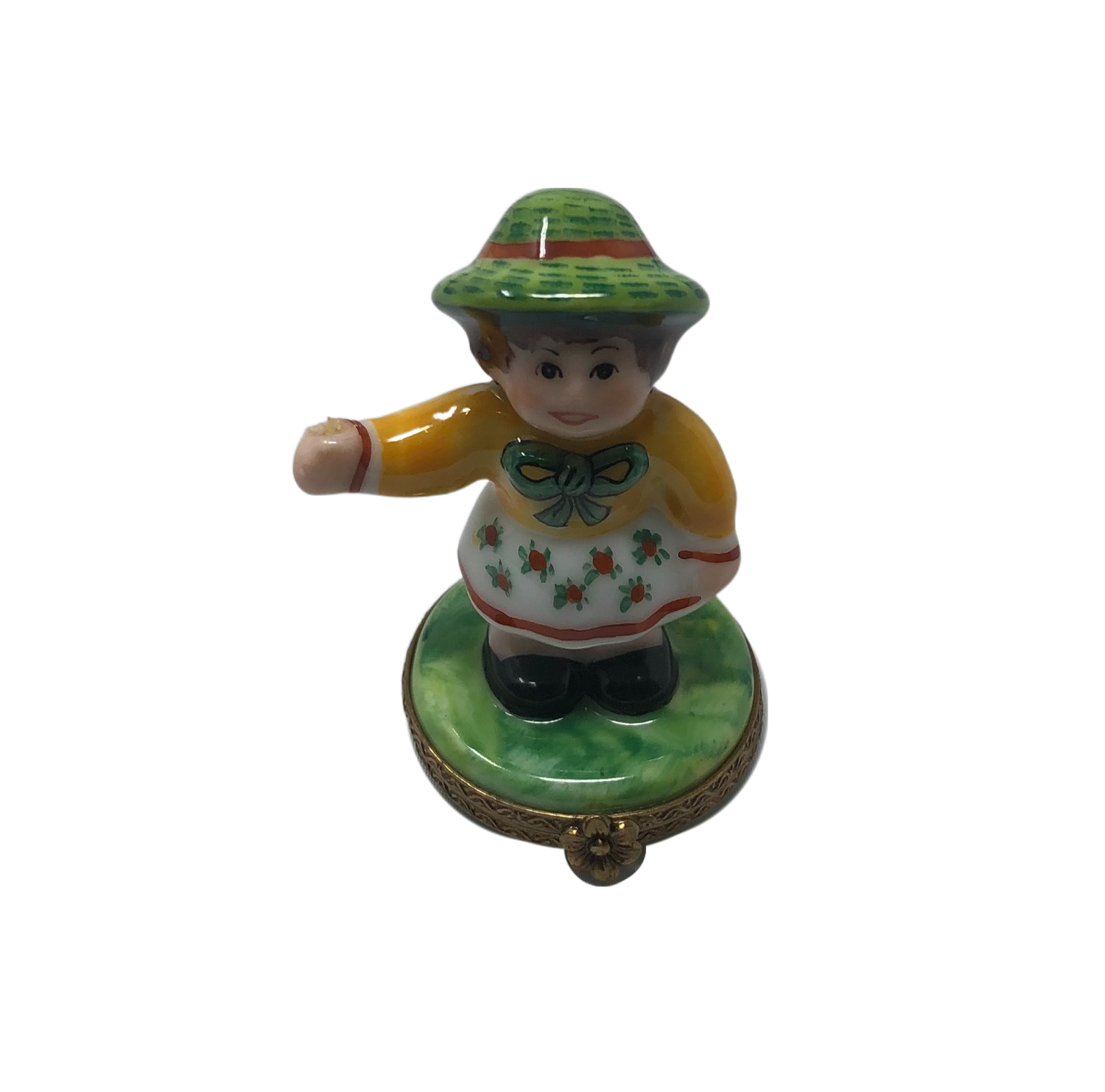 Elegant Lady in Green - Hand-Painted Limoges Box