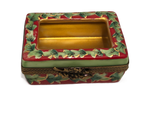 Enchanting Elegance: Hand-Painted Rectangular Limoges Keepsake Box - Red Passion with Delicate Green Vines