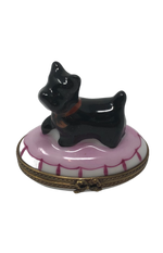 Pawsome Elegance - Hand-Painted Limoges Box with Black Dog and Red Collar