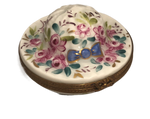 Blooming Elegance: Hand-Painted White Hat Limoges Keepsake Box - Pink Floral Delight with a Touch of Blue