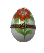 Blooming Elegance: White Egg Limoges Box with Intricate Red Flower