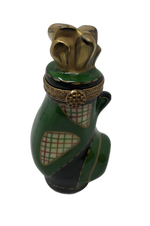 Fore Style: Green Golf Bag Limoges Box with Golden Clubs