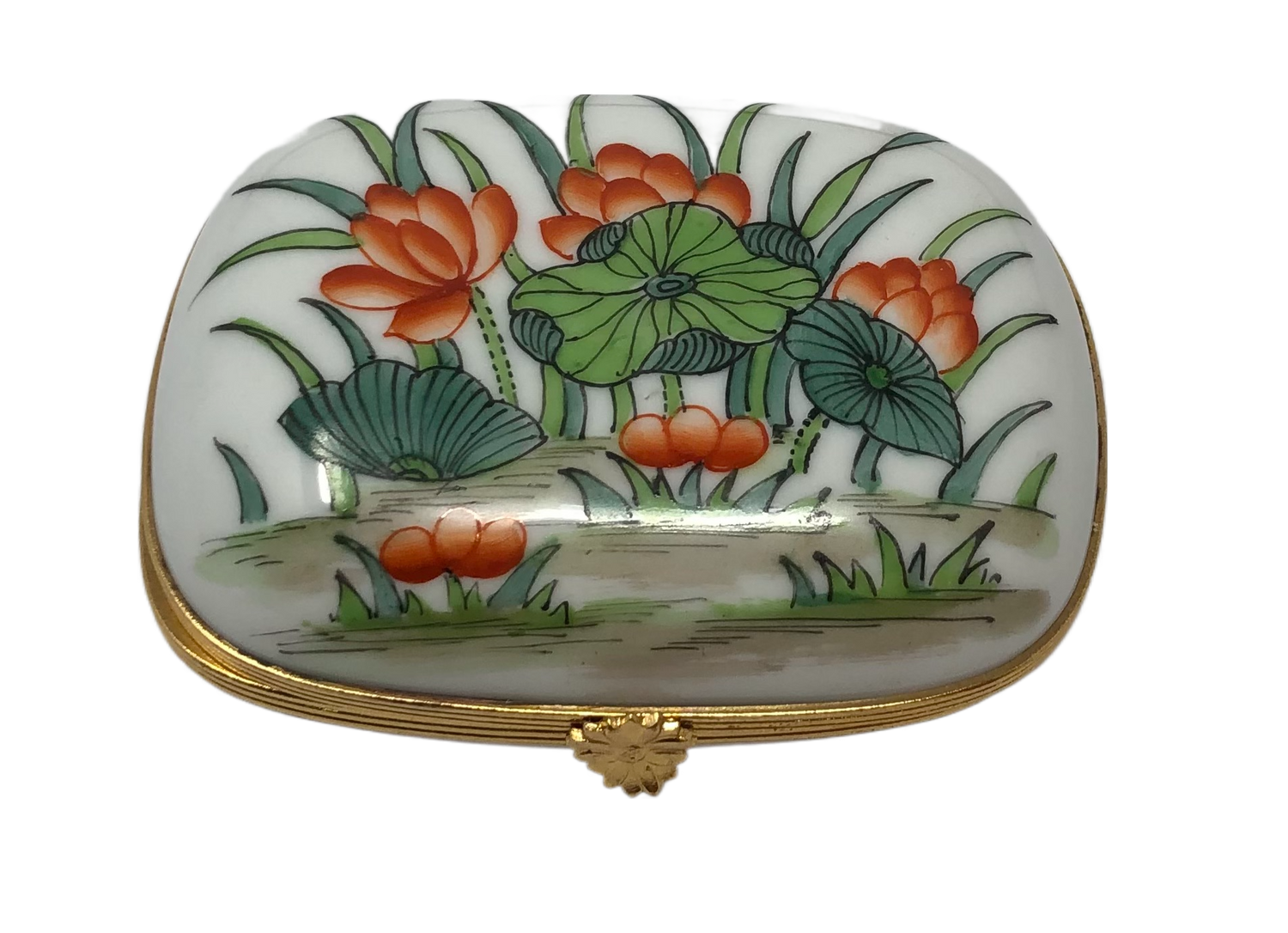 Enchanting Oasis: Green & Orange Oriental Garden Limoges Box