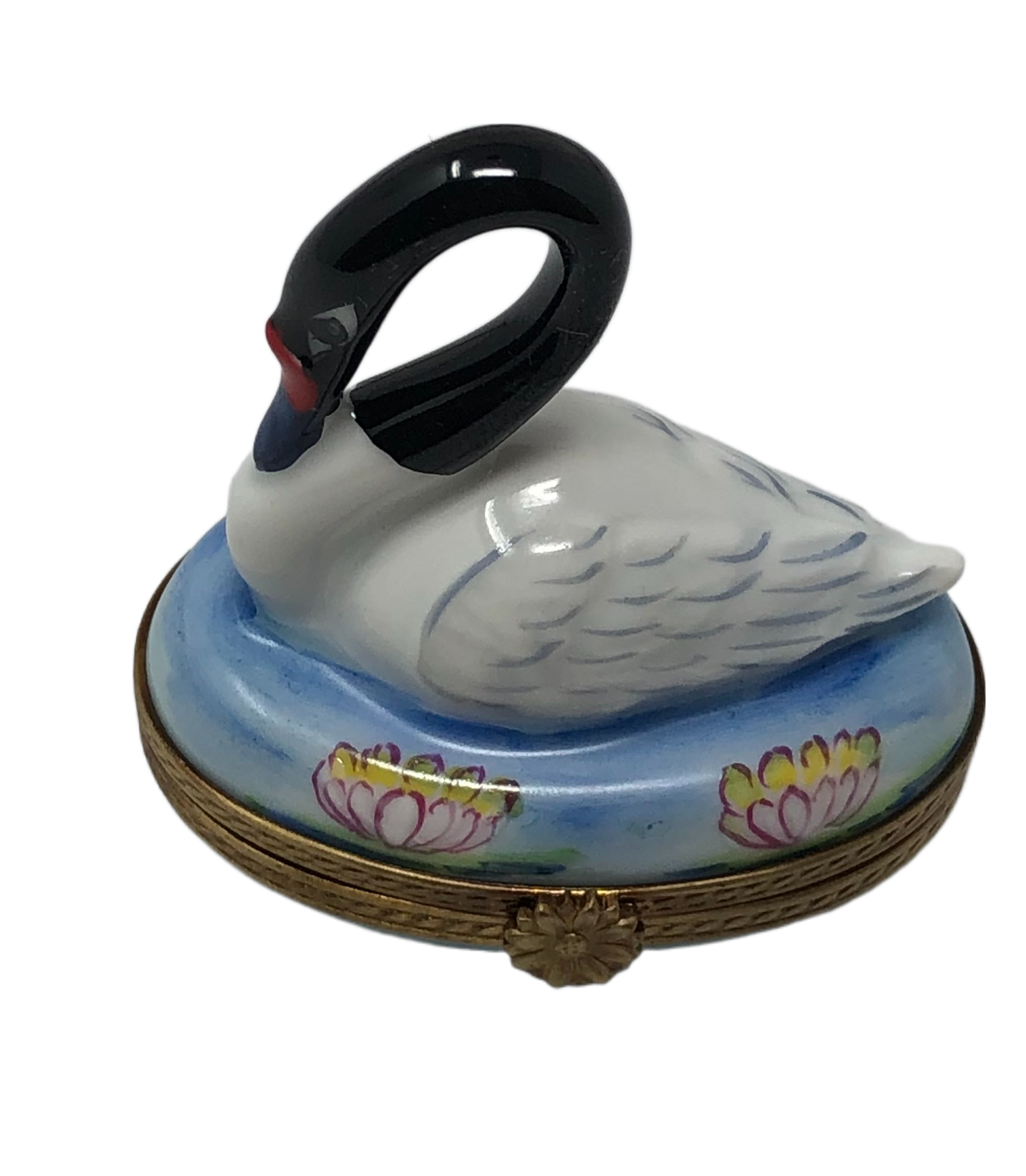 Elegance in Motion: Black and White Swan Limoges Box