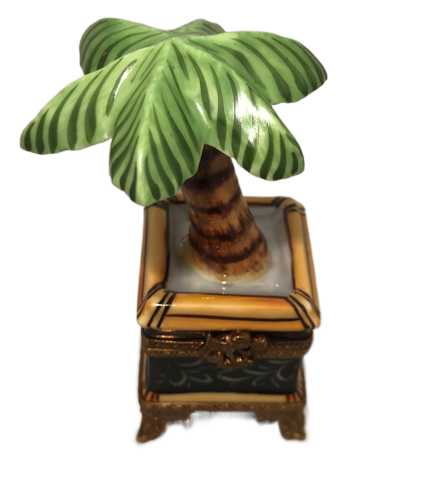 Tropical Oasis: Hand-Painted Limoges Box with Palm Tree Design