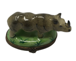 Safari Serenity: Handcrafted Limoges Box with Rhinoceros in Tall Grass