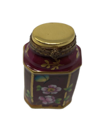 Regal Elegance: Maroon and Gold Floral Jar Limoges Box