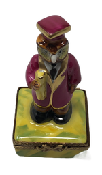 Wise Scholar: Maroon-robed Owl with Diploma Limoges Box