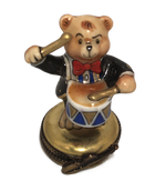 Enchanting Melodies: Hand-Painted Limoges Teddy Bear Drummer Keepsake Box - A Symphony of Cuteness