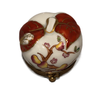 Ripe Delights: Hand-Painted Limoges Box - White Peach with Red Leaves