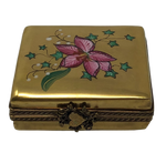 Gilded Petals: Golden Box with Pink Flower Limoges Box
