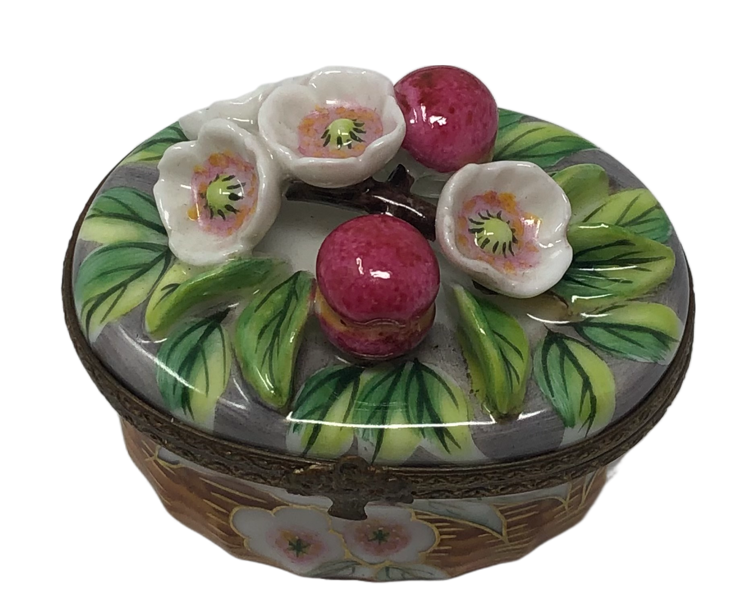 Enchanted Garden: Oval Limoges Box with Delicate White Flowers