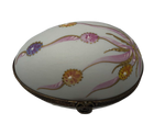 Whimsical Blooms: Matt White Egg Limoges Box with Pink Frills
