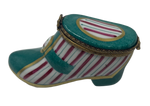 Elegance in Stripes: Teal Woman's Shoe Limoges Box