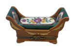 Tranquil Oasis: Brown and Teal Floral Resting Bench Limoges Box
