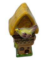 Tick-Tock Sunshine: Limoges Box of a Tall Yellow House Cuckoo Clock