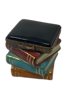 Colorful Tales: Limoges Box of a Stacked Book Collection