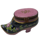 Floral Elegance: Limoges Box of a Black and Pink Women's Floral Shoe