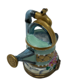 Garden Serenade: Limoges Box in the Shape of a Teal and Gold Watering Can
