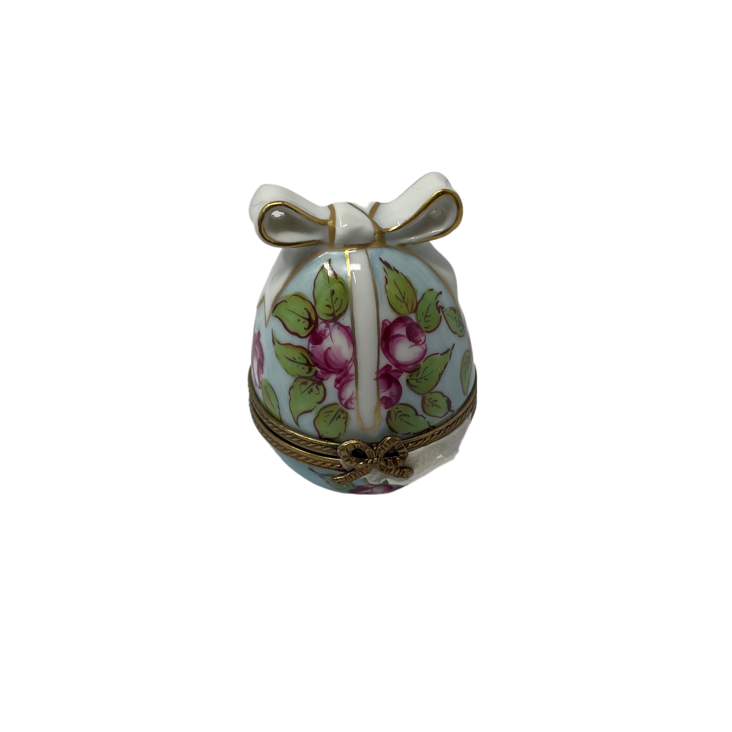 Whimsical Elegance: Baby Blue Egg Limoges Box with White and Gold Bow