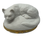 Serenity in White: Resting Cat Limoges Box