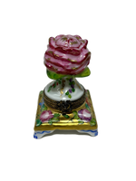 Blooming Beauty: Pink Rose on Golden Pedestal Limoges Box