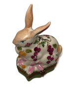 Whimsical Delights: Hand-Painted Limoges White Rabbit Box with Fruity Accents