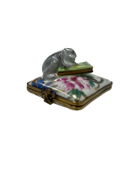 Whimsical Tales: Limoges Box - Monkey Reading on Flowers