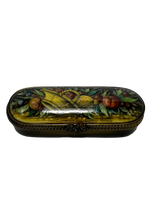 Peach Harvest: Limoges Box - Yellow Basket Overflowing with Luscious Peaches