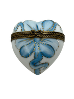 Floral Whispers: Limoges Box - White Heart with a Delicate Blue Blossom