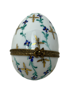 Elegant Symphony: Limoges Box - White Egg with Blue, Teal, and Gold Accents