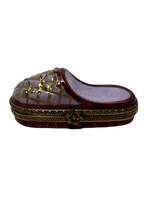 Regal Stride: Limoges Box - Purple, Maroon, and Gold Flipflop
