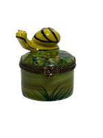 Sunny Trails: Yellow Snail on a Glass Circular Limoges Box