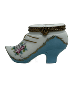 Blossom Elegance: Baby Blue Sevres-inspired Women's Shoe Limoges Box