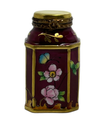 Regal Blooms: Maroon and Gold Flower Jar Limoges Box