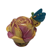 Fluttering Beauty: Blue and Yellow Butterfly on Pink and Yellow Flower Limoges Box