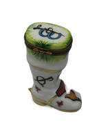 Equestrian Elegance: Hand-Painted Limoges Box in the Shape of a Riding Boot
