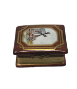 Rustic Charm: Hand-Painted Limoges Box with Windmill and Houses Scene