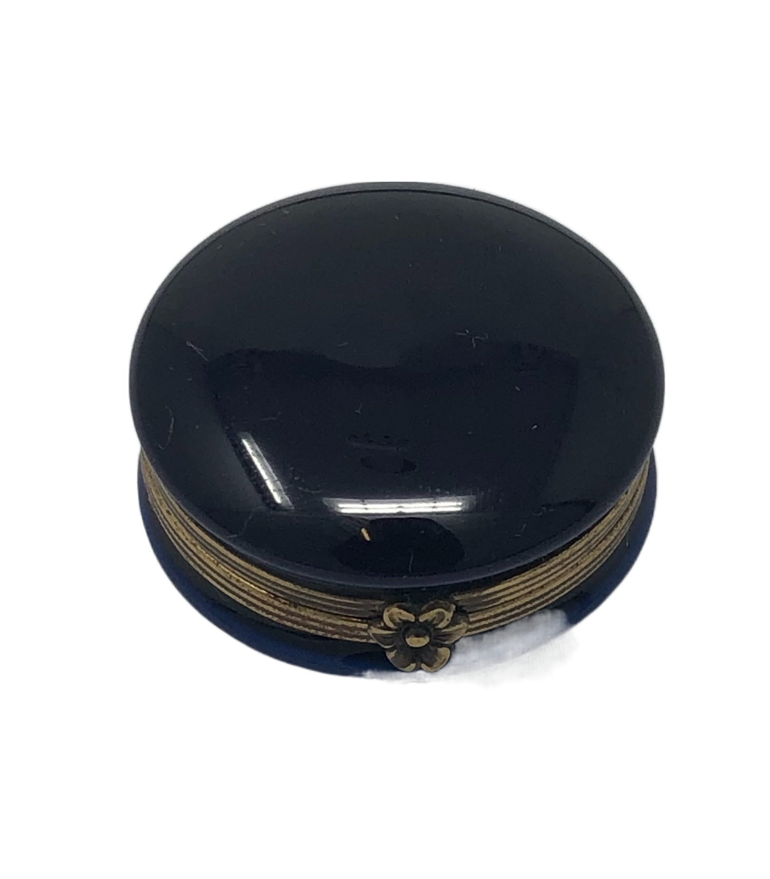 Midnight Blue Elegance: Hand-Painted Circular Limoges Box
