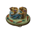 Carrots & Companions: Hand-Painted Limoges Box with Two Playful Rabbits