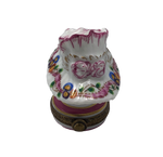 Charming Blossoms: Hand-Painted Limoges Box in White and Pink with Bow and Flowers