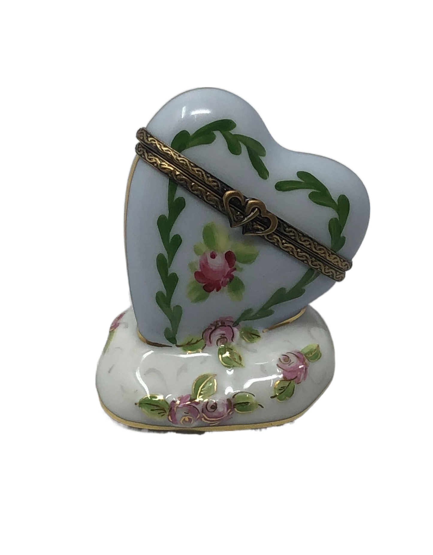 Heavenly Roses - Hand-Painted Heart Limoges Box