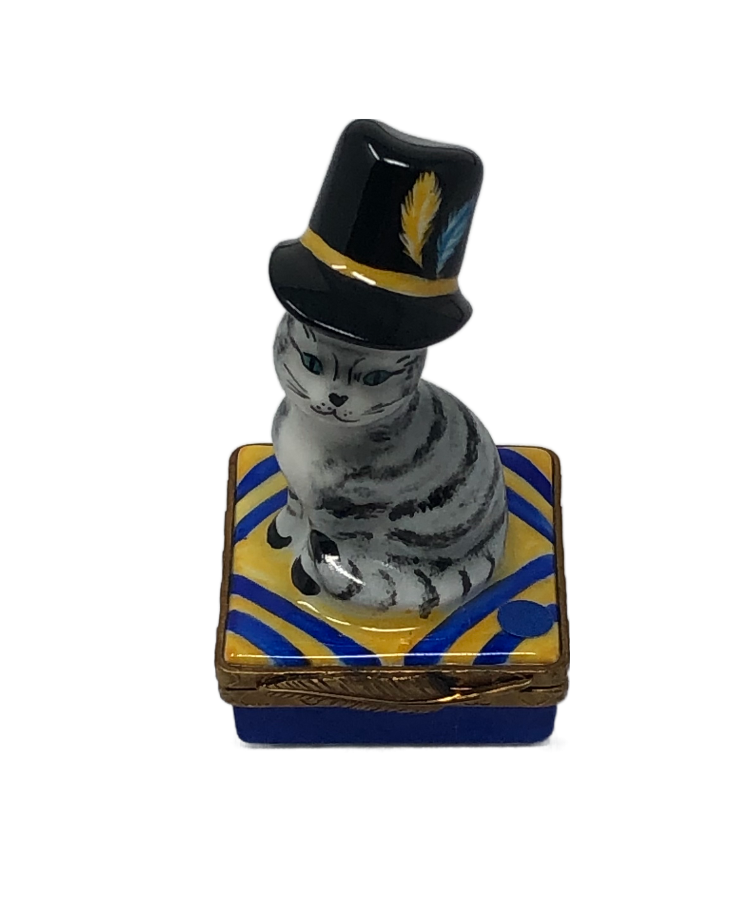 Whiskers & Finesse - Hand-Painted Cat in Tophat Limoges Box