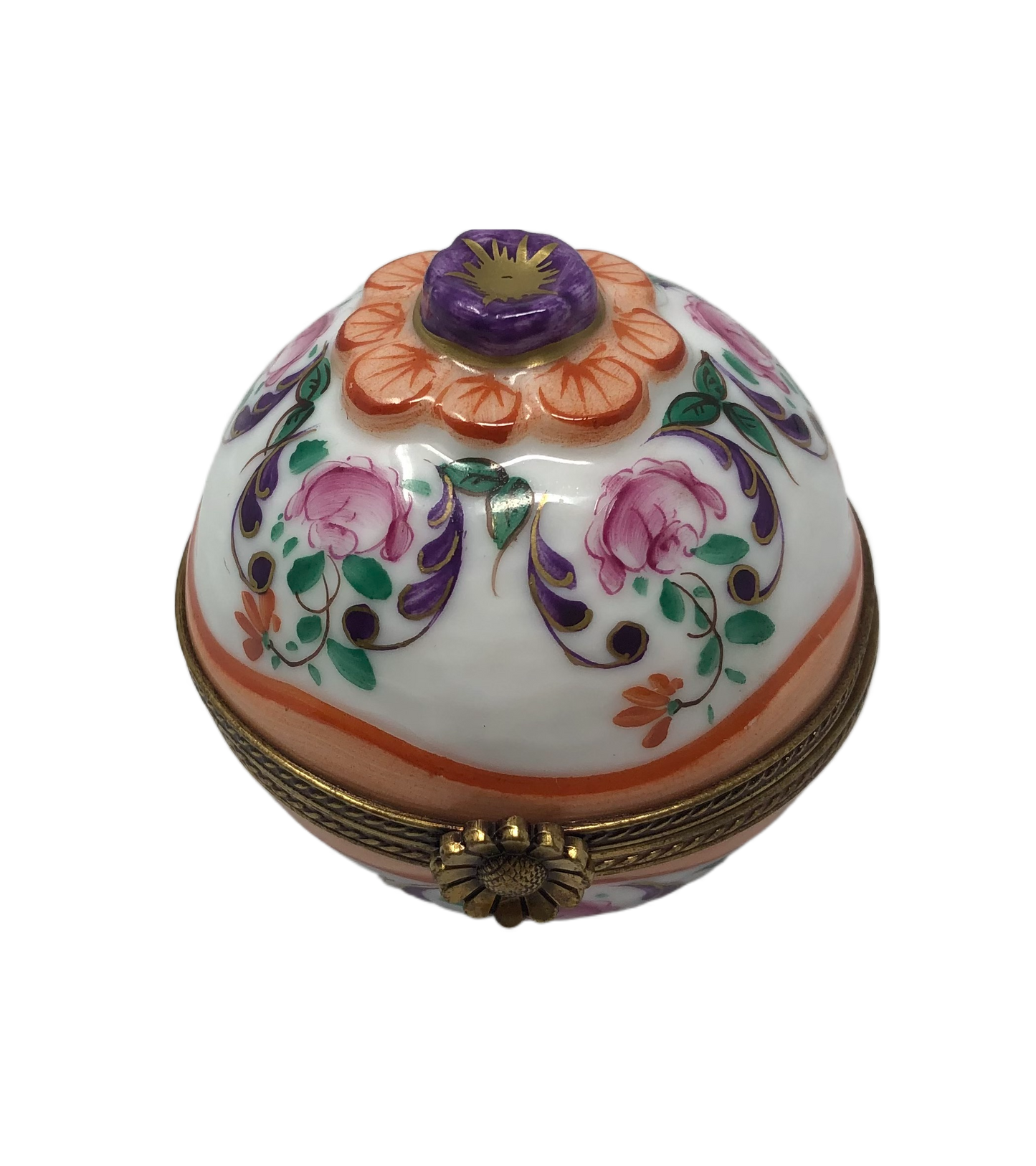 Floral Harmony - Spherical Limoges Box with Painted Flowers