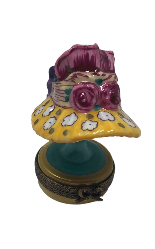 Floral Elegance - Hat on Pedestal Limoges Box