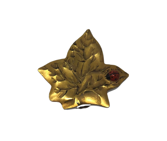 Golden Oak Leaf with Ladybug - Limoges Box