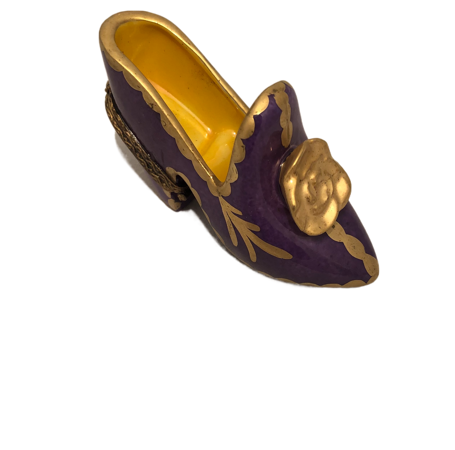 Regal Sophistication: Hand-Painted Purple High Heel Limoges Keepsake Box - A Shoe of Elegance and Charm