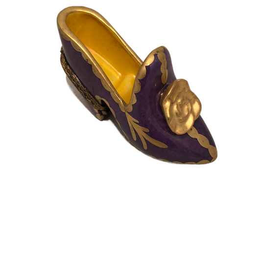 Regal Sophistication: Hand-Painted Purple High Heel Limoges Keepsake Box - A Shoe of Elegance and Charm