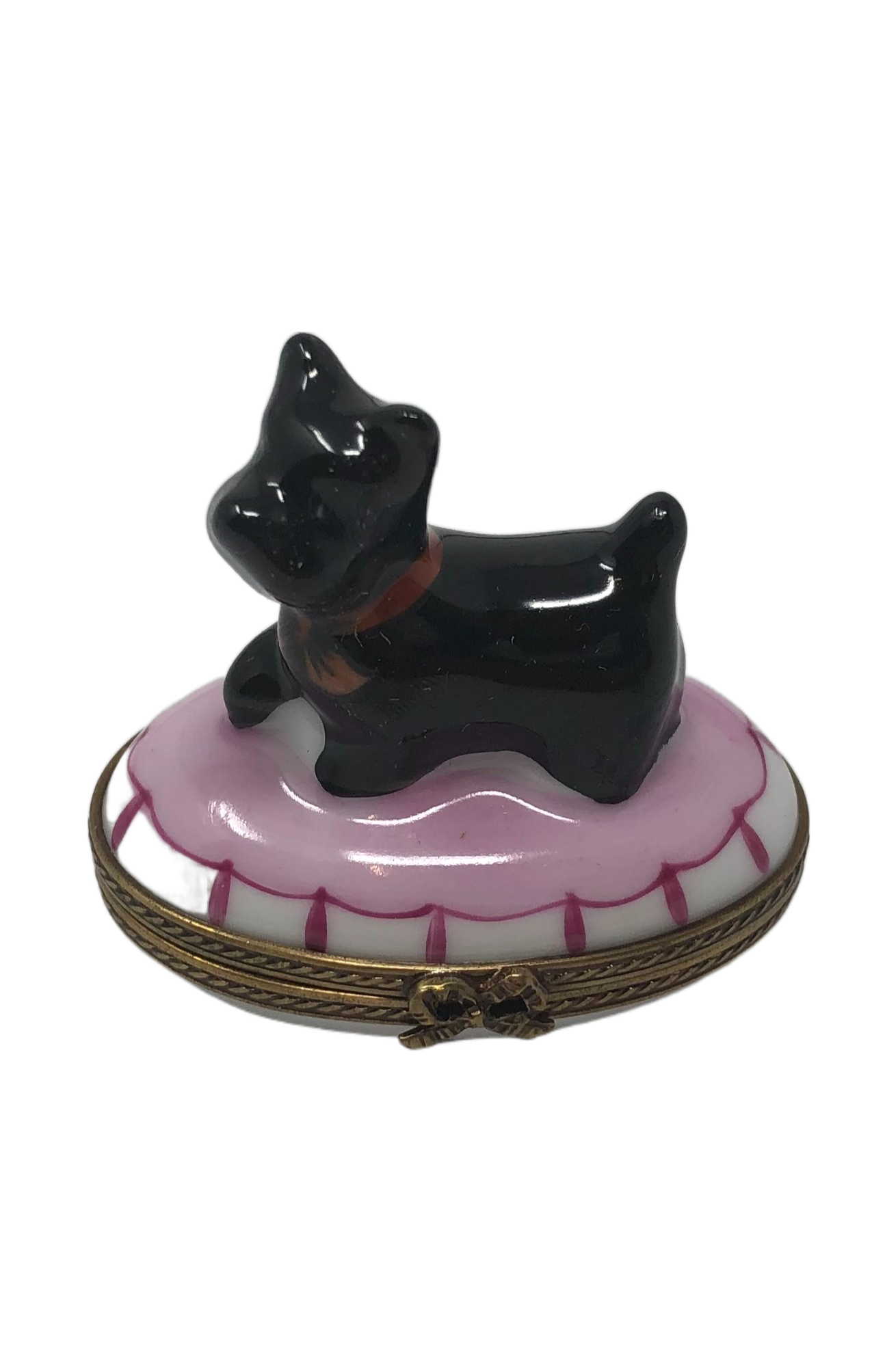 Pawsome Elegance - Hand-Painted Limoges Box with Black Dog and Red Collar
